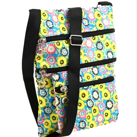 Multi Color Spring Floral Pattern Zippered Shoulder Bag with Adjustable Strap - Picture 2 of 6